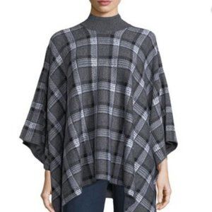 Theory Florencia Plaid Wool Poncho Sweater M/L